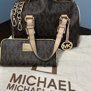 Michael Kors canvas and leather handbag and wallet